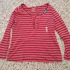Old Navy Pink and Navy Long Sleeve Top-XL